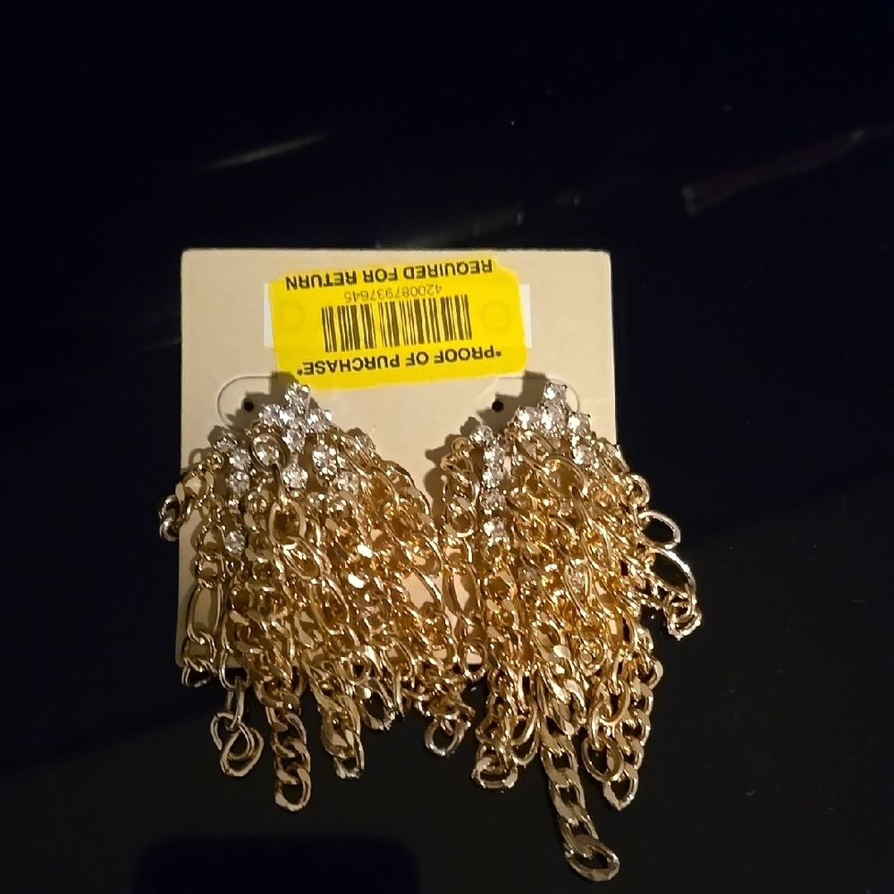 Gold Chain Dangle Earrings with Rhinestones